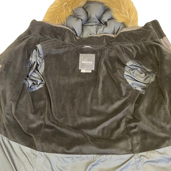 Marmot Womens Sz M Montreal Down Coat 700 Fill Hooded Faux-fur Trim Quilted Warm - Picture 10 of 16